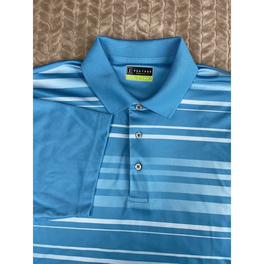 PGA Tour Pro Series Mens‎ L Blue Golf Shirt Athletic Fit Short Sleeve Polo